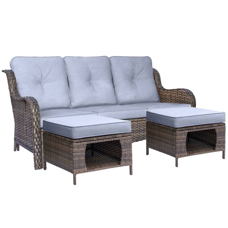 High Back Deep Seating Wicker Curved Outdoor Patio Sofa with Cushions