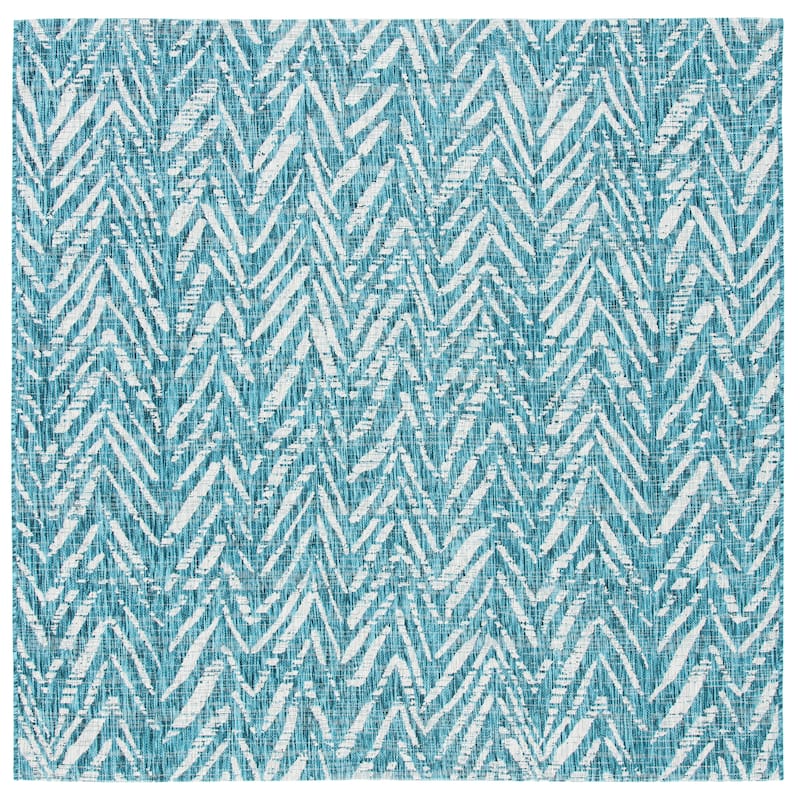 SAFAVIEH Courtyard Thin Indoor/ Outdoor Waterproof Patio Backyard Rug - 6'7" Square - Blue/Grey