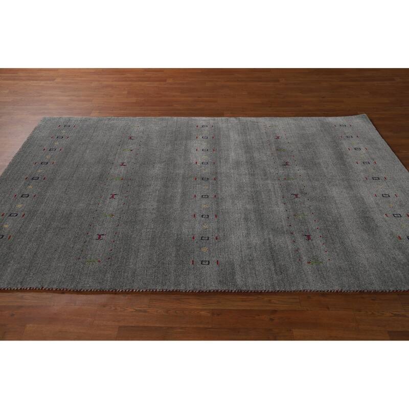 Hand Knotted Oriental 100% Wool Carpet Tribal Animal Pictorial Greys & Charcoal Gabbeh Area Rug - 7' 9'' X 5' 1''