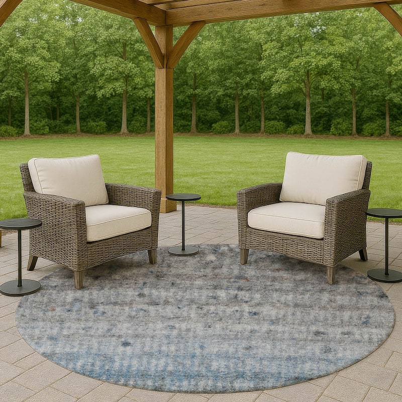 Machine Washable Indoor/ Outdoor Ombre Stripes Chantille Rug - Blue - 8' x 8'