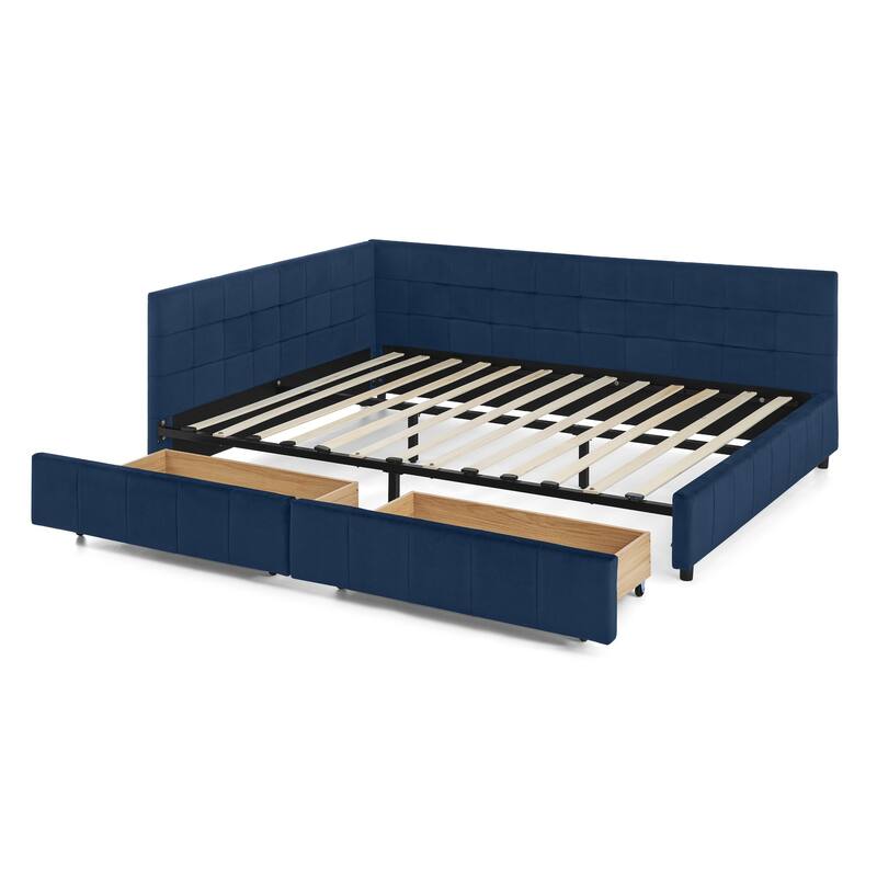 Queen Size Storage Upholstered Tufted Bed Frame, Sofa Bed Frame With Comfortable Backrest And Armrests