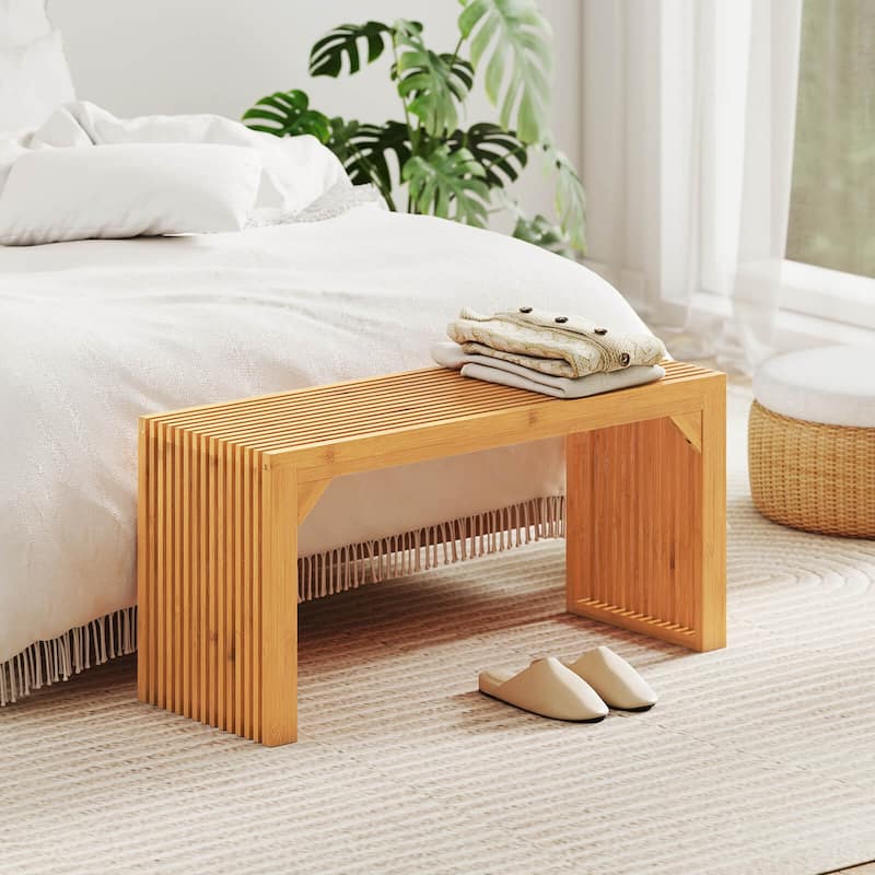 Costway 1/2 PCS Bamboo Dining Bench 36” Long Entryway Bench Indoor