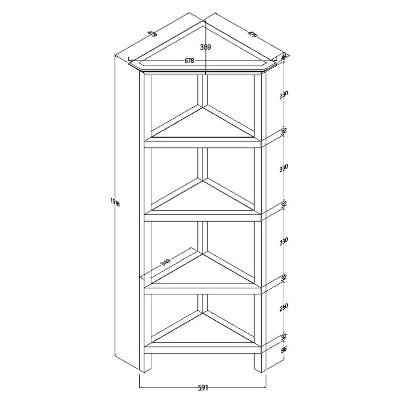 59.75" Washed Gray Wooden Open Shelf Corner Bookcase