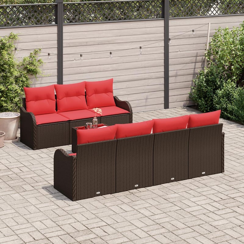 vidaXL 8 Garden Sofa Set with Cushions Black/Brown/Grey Poly Rattan - 90.9 x 24.4 x 27.2