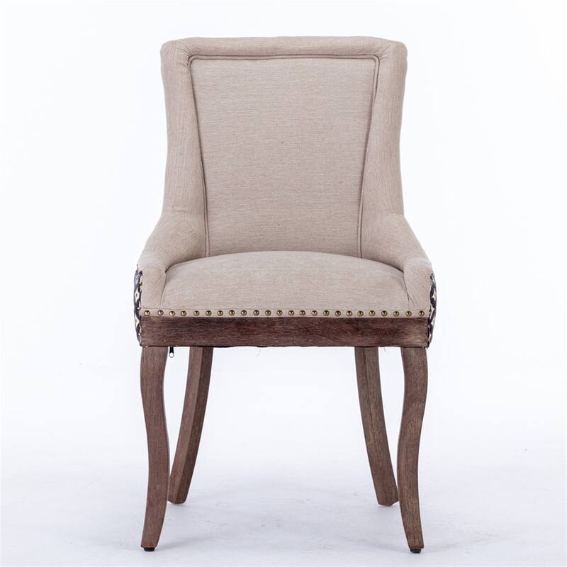 Set of 2 Patterned Upholstered Kitchen Dining Chairs with Wood Legs