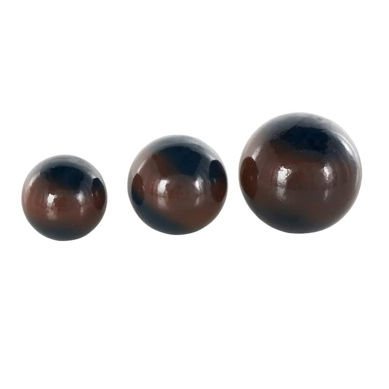 Plastic Decorative Orbs & Vase Filler with Gold Stripe or Blue Accents - Set of 3 Black, Brown, White - Roche River Decor