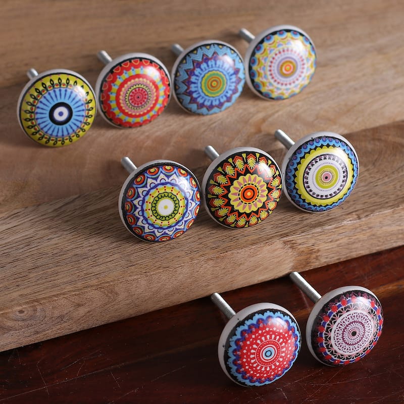 Novica Handmade Moroccan Glory Ceramic Knobs (Set Of 9)