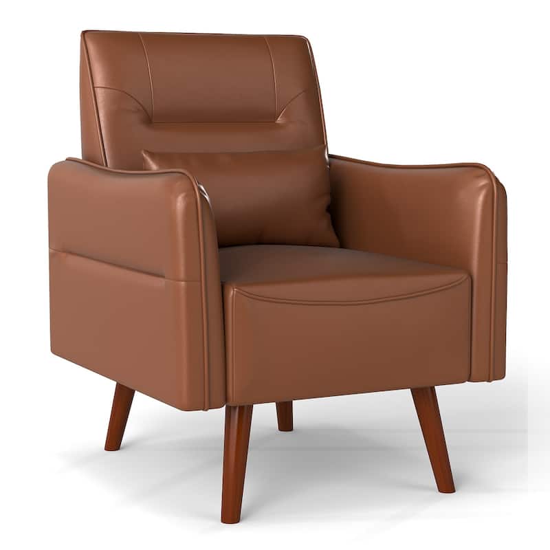 Button Tufted Faux Leather Accent Chair Armchair with Solid Sagwan Wooden Frame