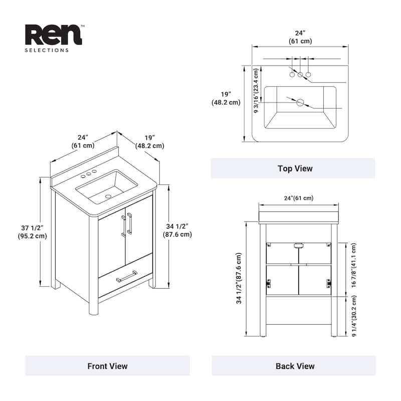 REN Selections Dario Freestanding Bathroom Vanity with Single Sink, Engineered Marble Countertop with Backsplash Included