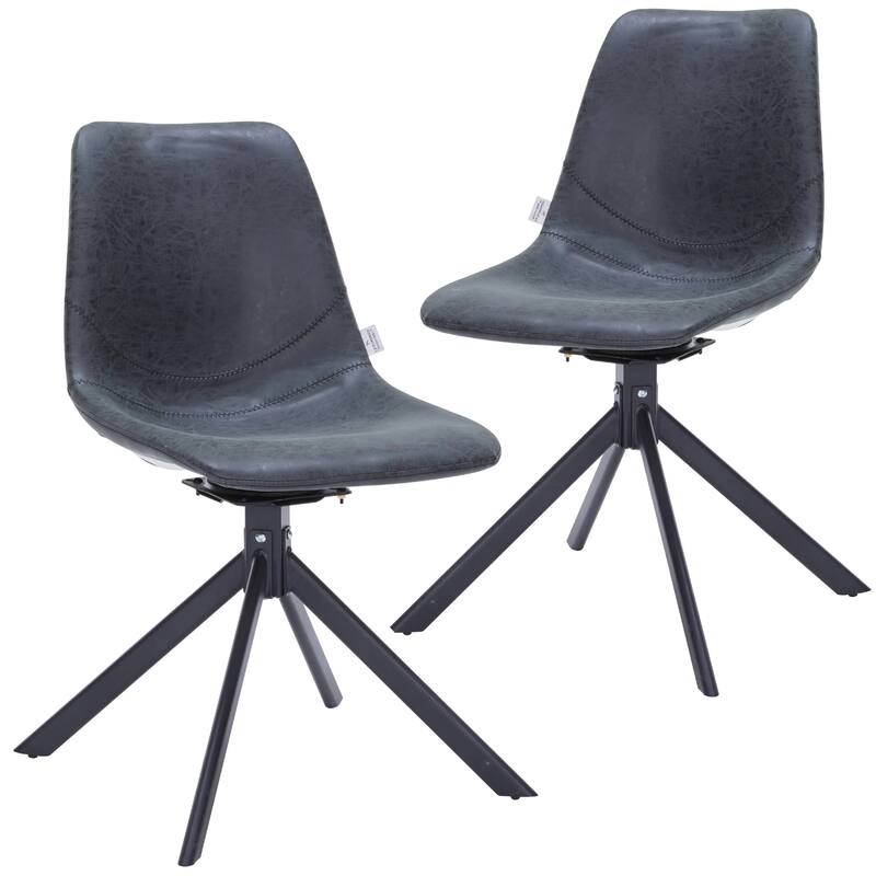 Markley Leather Dining Chair 360 Degree Swivel with Iron legs Modern Accent Side Chair Set of 2 - Black