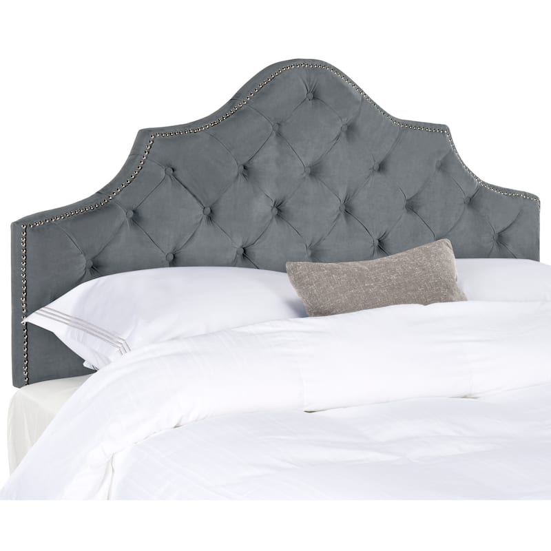 SAFAVIEH Rayna Grey Upholstered Tufted Headboard - Silver Nailhead (Full) - Grey - Full