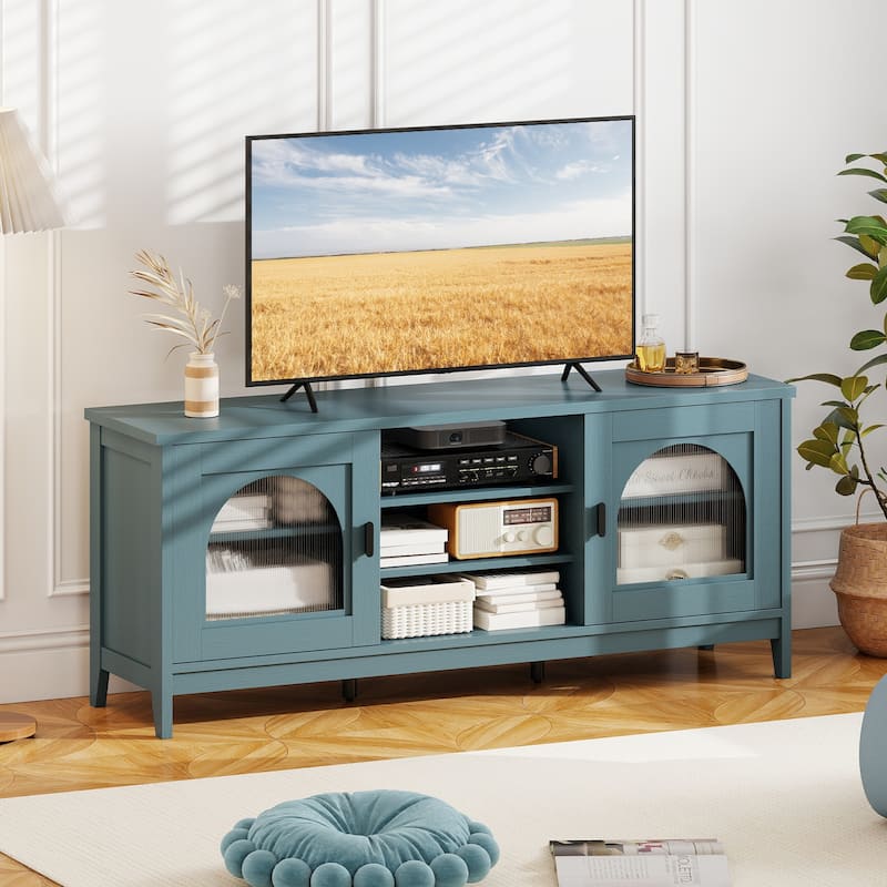 Modern Vintage TV Stand for TVs up to 65 Inches Entertainment Center with Adjustable Shelves and Cabinets - 59" x 15.5" x 25"