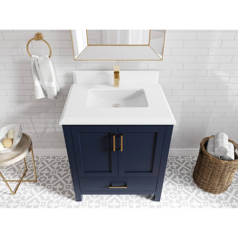 Willow Collections 30 in. W x 22 in. D Malibu Single Sink Bathroom Vanity with Countertop - 1.5" White Quartz - Navy Blue
