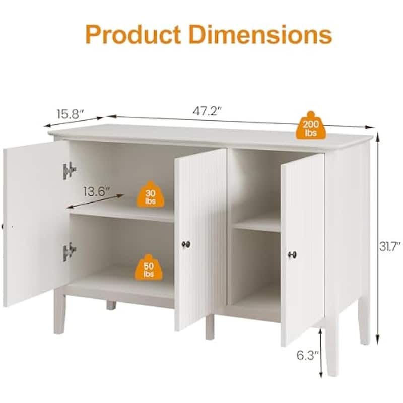 Modern 3-Door Cabinet with Adjustable Shelves