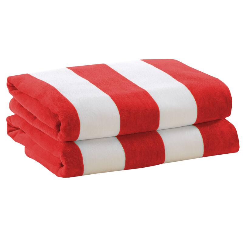 Cotton Cabana Stripe Beach Towel - 2 Pack- 30" x 60" - Red