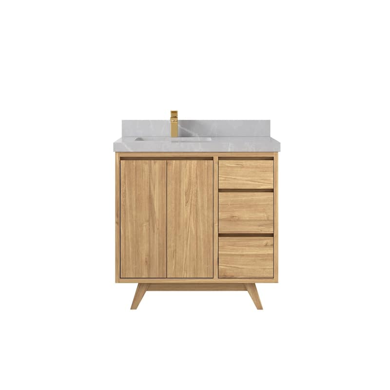 Willow Collections 36 in. W x 22 in. D Madison Teak Left Offset Sink Bathroom Vanity with Countertop
