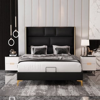 Extra Large Wingback Headboard Upholstered Platform Bed Frame ...