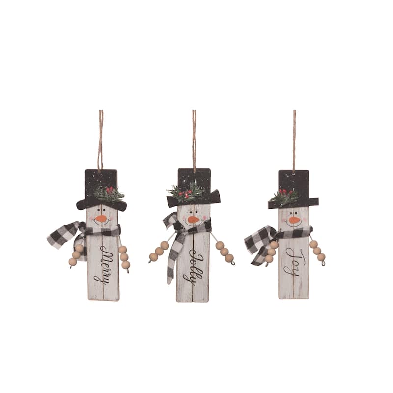 Transpac Wood Checker Snowman Ornament Set of 3 Christmas Home Decorations