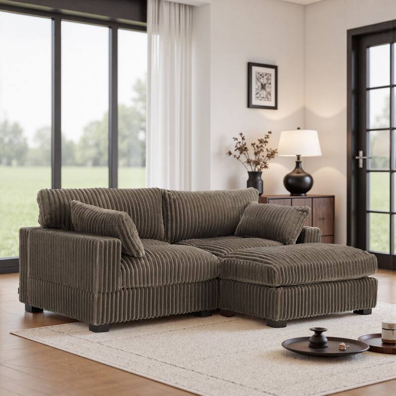 80"W Plush Modular Sectional Sofa with Pillows for Living Room - Light Brown-3-Piece