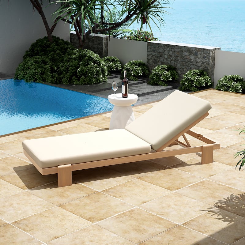 Christopher Knight Home - Iran Outdoor Patio Acacia Wood 6-Position Adjustable Chaise Lounge Set with Water-Resistant Cushion - Set of 4+Beige+Light Teak Finish