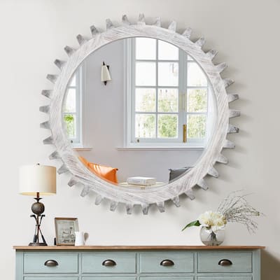 42'' x 42'' Wood Vintage Decorative Mirror For Bathroom Living Room Entryway