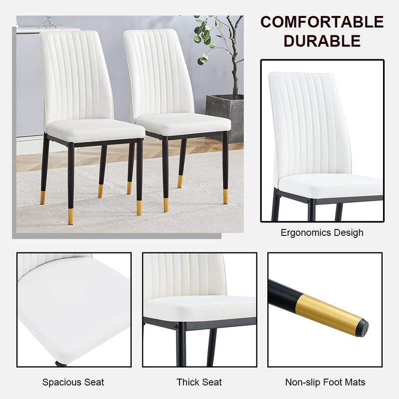Set of 4 White Dining Chair Set w/ PU Material High Back Seat for Dining Room, Kitchen and Living Room