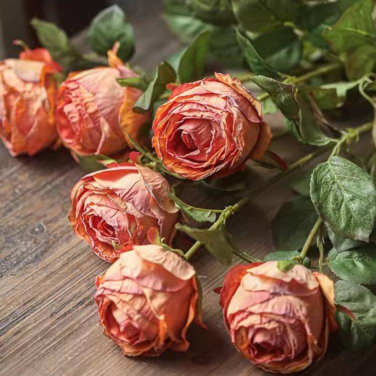 RusticReach Artificial Single Rose Stem 28.7" Tall - Orange - [B]-Three Stems