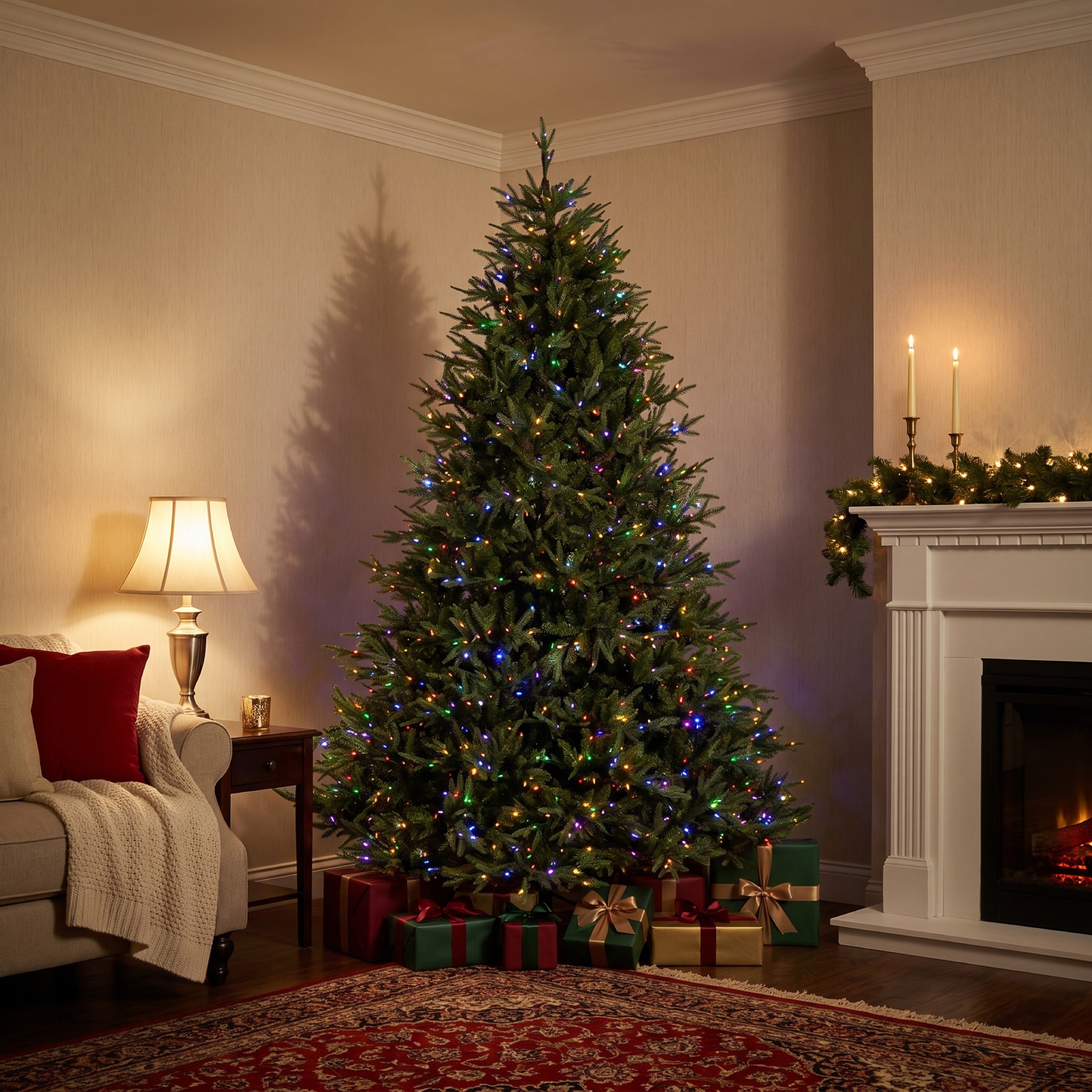National Tree Company 9 ft. Feel-Real® Frasier Grande Hinged Tree,1500 Dual Color® LED Lights & Caps, 5687 Tips - 9 Foot
