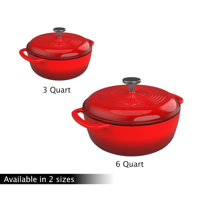 Cast Iron Dutch Oven with Lid - Enamel Pot - Stovetop and Oven Cookware by Classic Cuisine (Red)