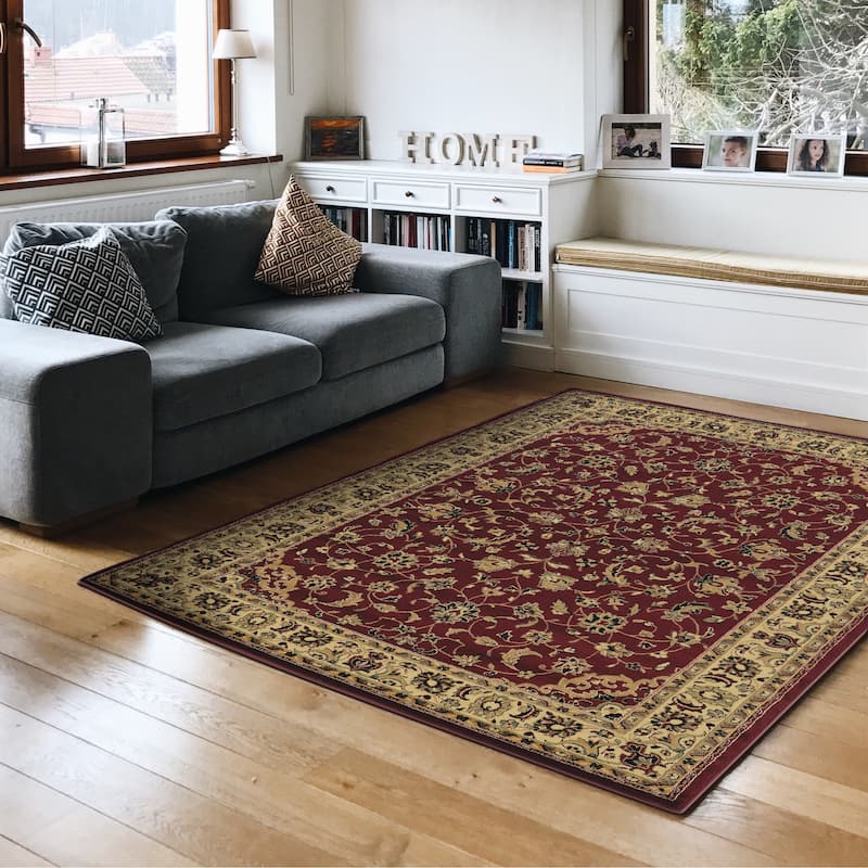 Admire Home Living Caroline Traditional Floral Sarouk Pattern Area Rug - 7'9 X 11' - Burgundy