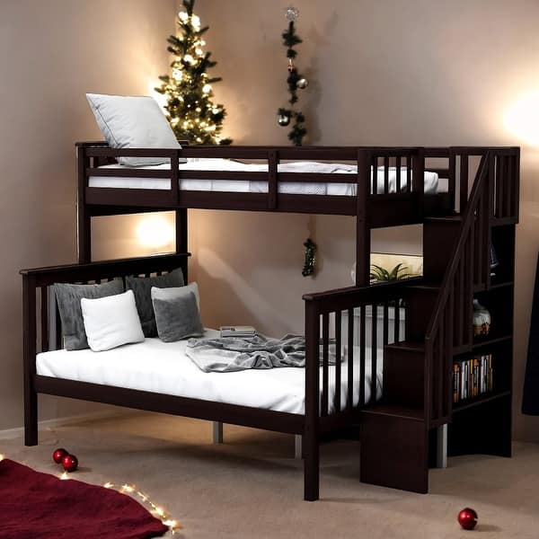 slide 2 of 42, Twin-Over-Full Bunk Bed with Storage and Guardrail Espresso