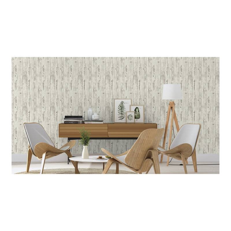 Advantage Albright White Weathered Oak Panels Wallpaper - 21 x 396 x 0.025