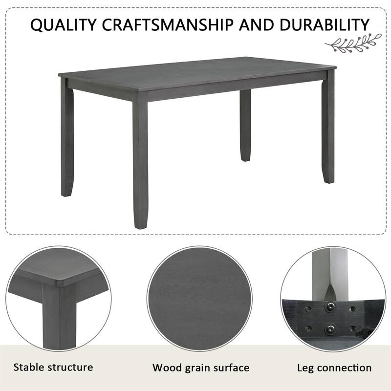 6-Piece Wooden Dining Table Set with Bench and Chairs for Dining Room