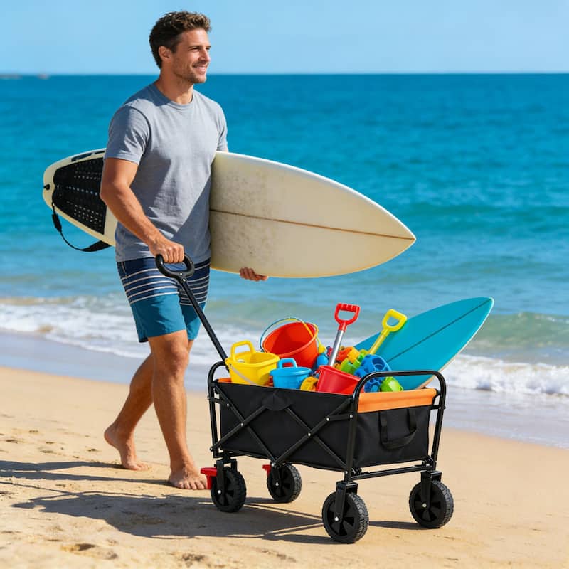 Anmytek Orange Black Mini Folding Brake Wagon Garden Shopping Beach Cart