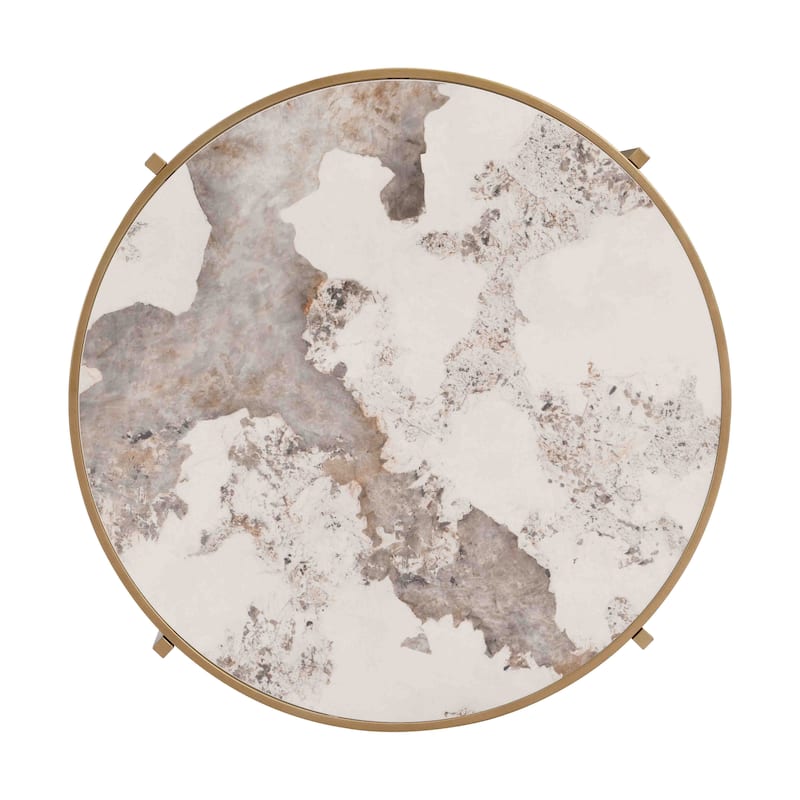 32.48" Round Coffee Table With Sintered Stone Top&Sturdy Metal Frame