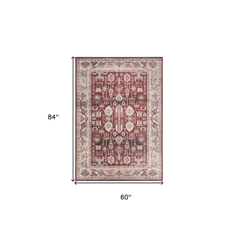 Lazod Power Loomed Distressed Non Skid Stain Resistant Low Pile Area Rug By HomeRoots - 84' X '60' X '0.2