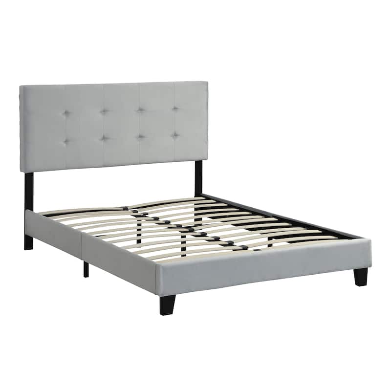Cream Queen Size Upholstered Platform Bed with Tufted Headboard