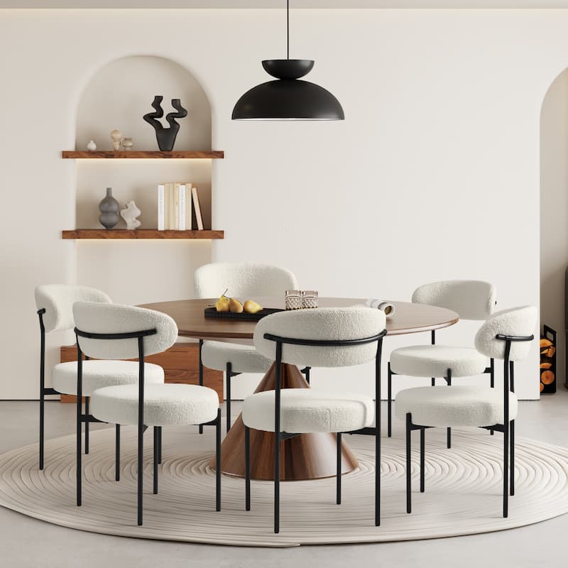 Bayville Mid-Century Curved Back Fabric Upholstered Metal Dining Chair (Set of 6) - Cream