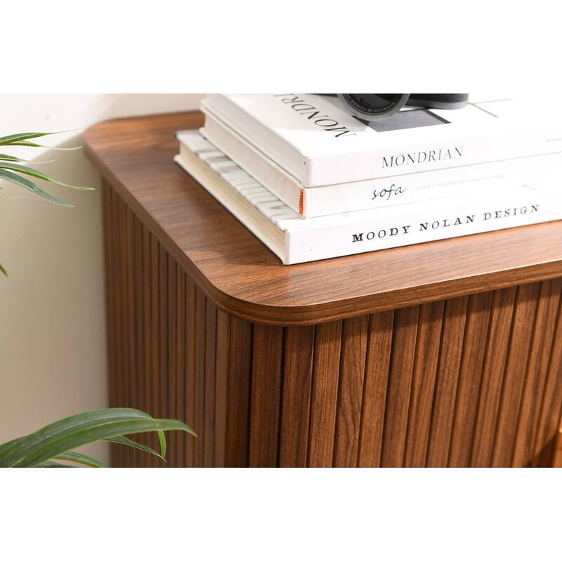 Retro-Inspired Walnut Ribbed Storage Cabinet