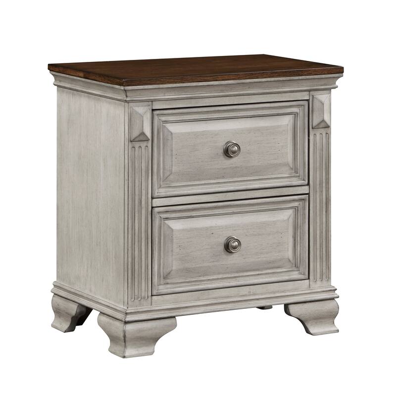 Traditional Two-Tone 1pc Nightstand w/ 2 Drawers in Gray & Brown for Elegant Bedroom