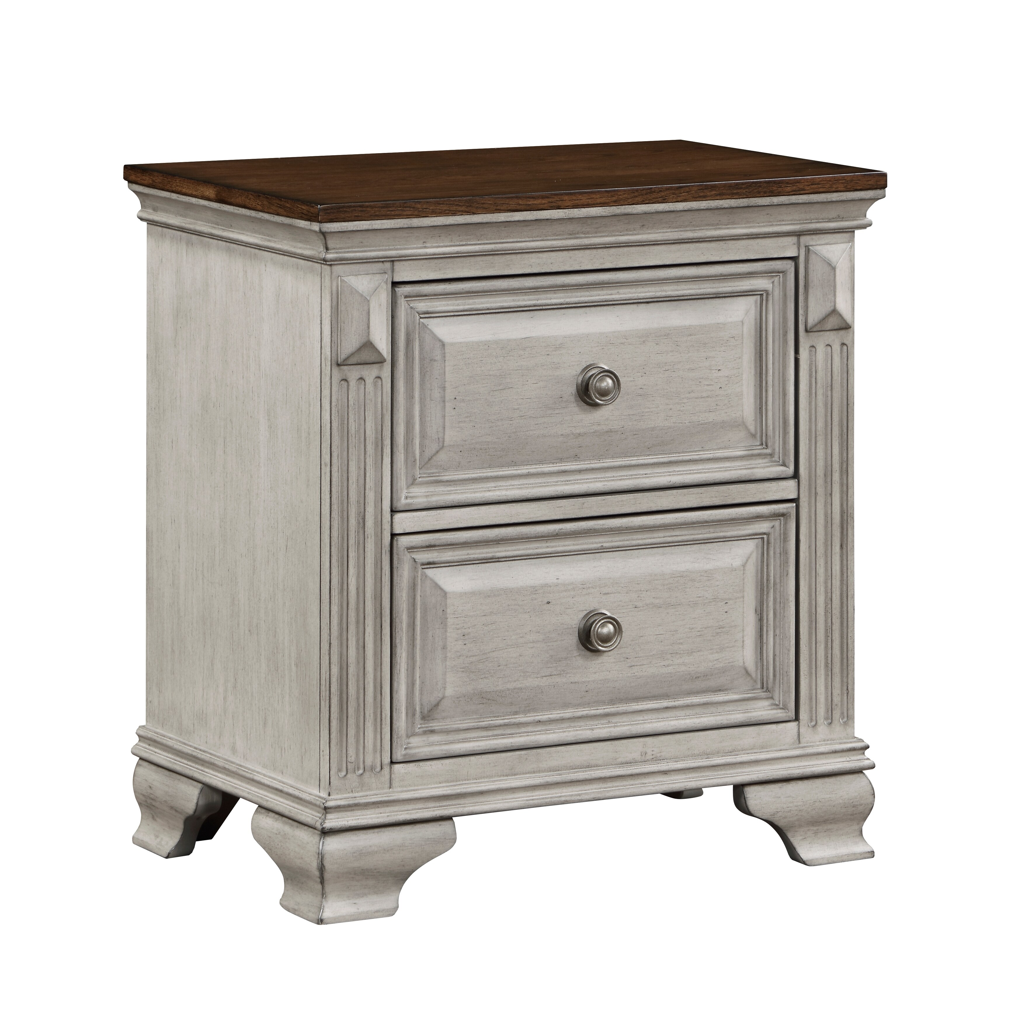 Traditional Two-Tone Nightstand With Two Drawers, Elegant Wooden Design