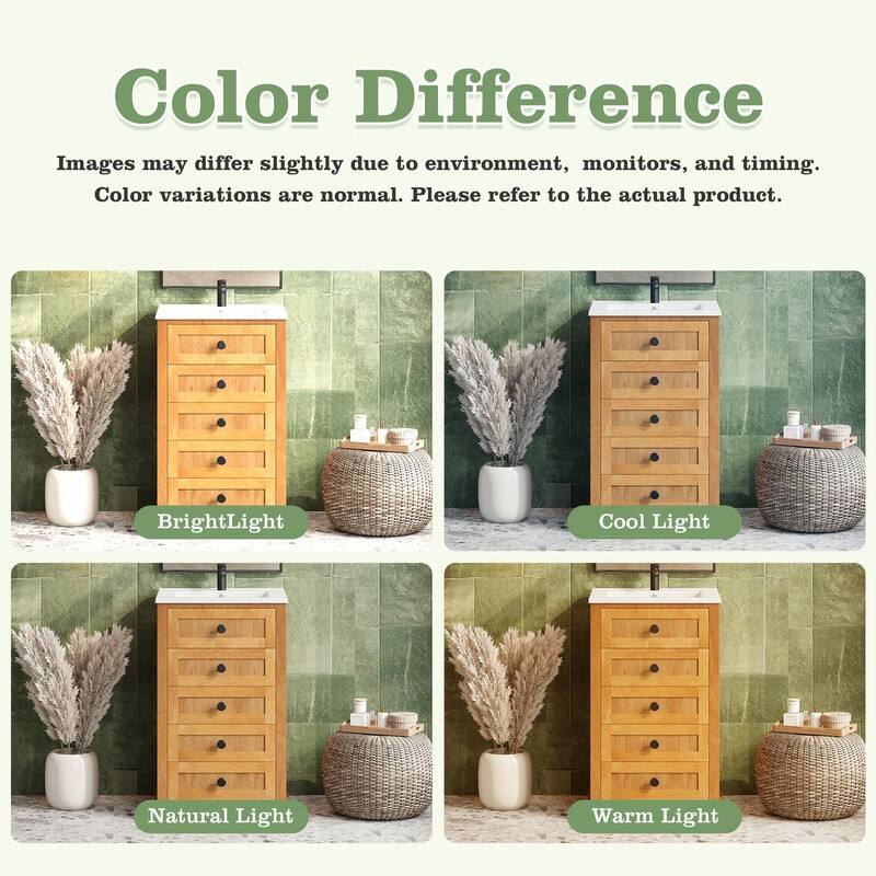 20" Bathroom Vanity with Integrated Ceramic Sink, Cabinet with Soft-Close Door and Solid Wood Bottom Frame