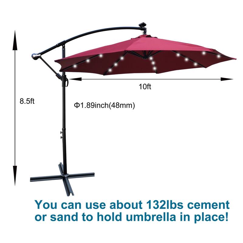 Waterproof 10 ft Market Umbrella with LED Lights