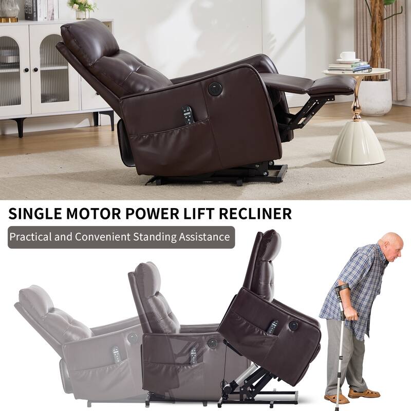 PU Leather Power Lift Recliner Chair with Massage & Heat, Single Motor Heavy Duty Electric Recliner, Sofa Chair with USB Port