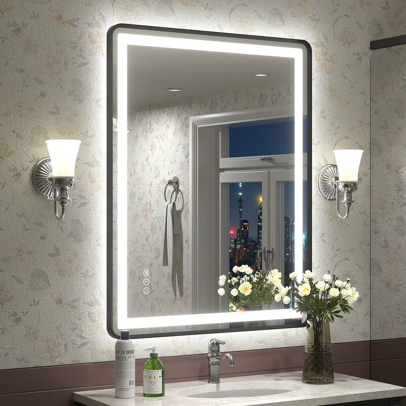 UL Certified Black Metal Framed LED Front Light and Backlit Anti-Fog Wall Bathroom/ Vanity Mirror