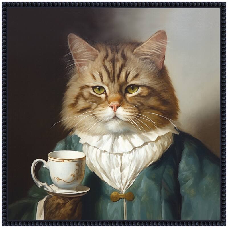 Kate and Laurel Sylvie Teacup Cat Framed Canvas by The Creative Bunch Studio