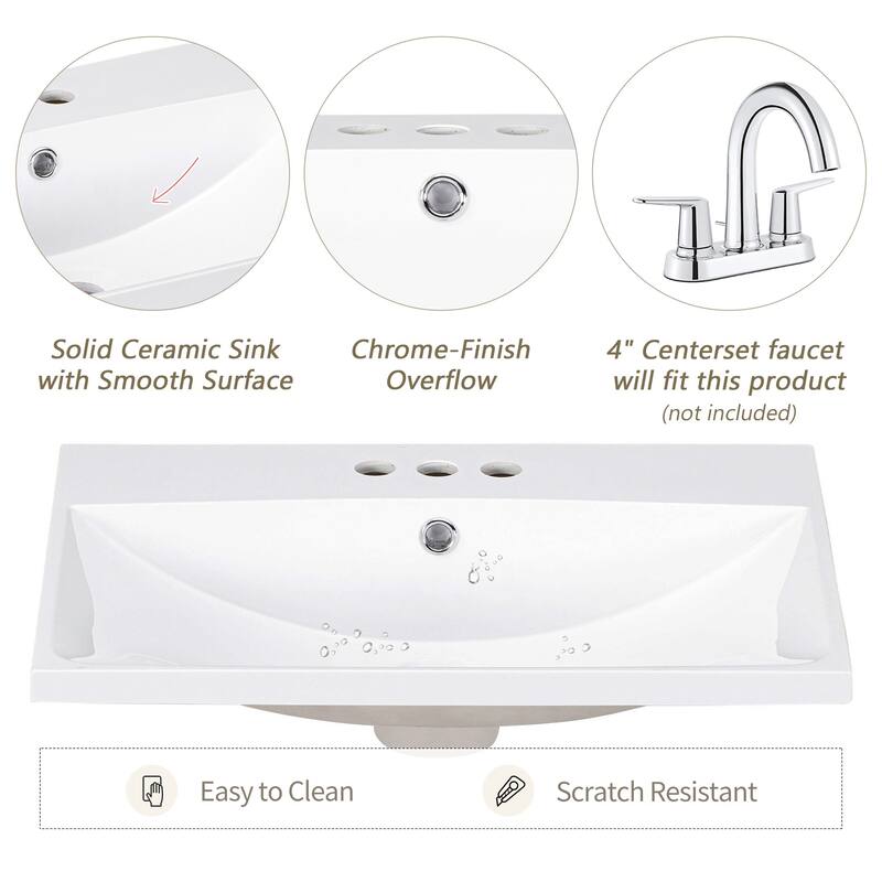 24 in. Freestanding Bath Vanity in Nature with White Ceramic Top