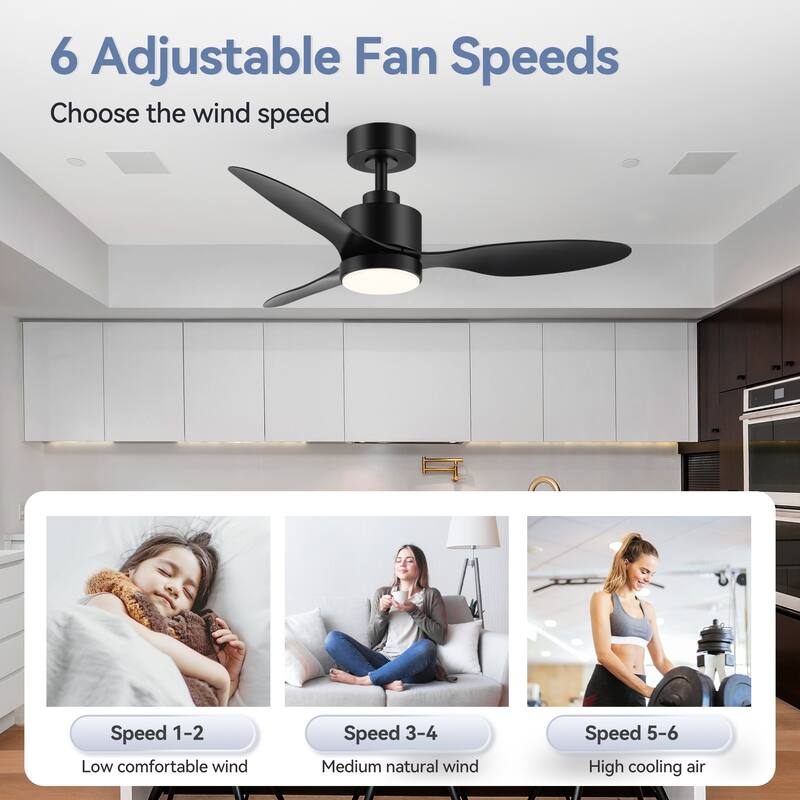 52"/42" Black/Gold LED Ceiling Fan with Lights Remote(3-Blade)