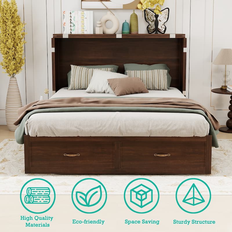 Solid Wood Murphy Bed Full Size with Storage | Space Saving Walnut Cabinet Bed with Easy Pull-Out Mechanism for Bedroom
