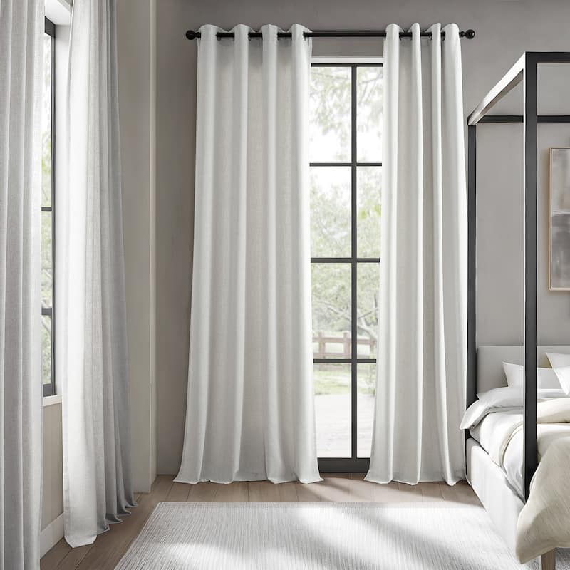 Exclusive Fabrics Basic Faux Linen Curtain Pair - 2 Panels - Light Filtering Grommet Curtains